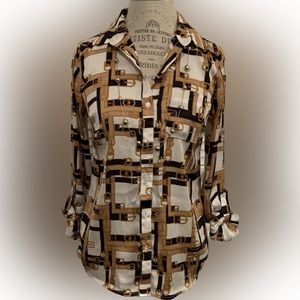 Silky Button Down Buckle Design Blouse